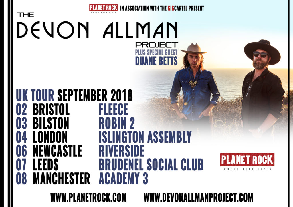 image of tour poster for Devon Allman and Duane Betts September 2018 UK Tour