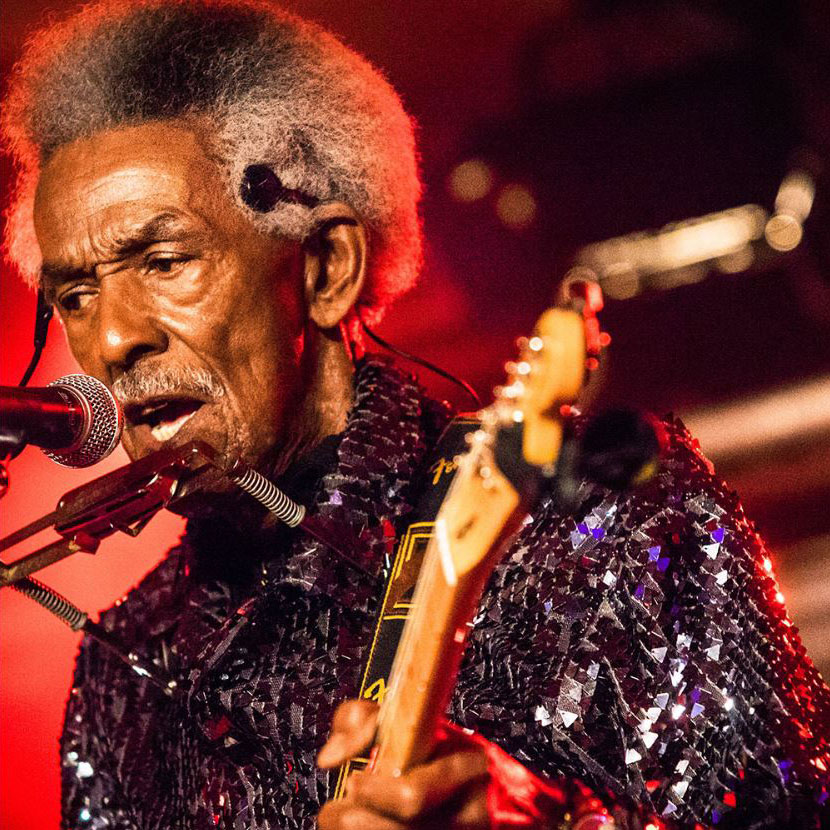 image of Lil' Jimmy Reed singing on stage