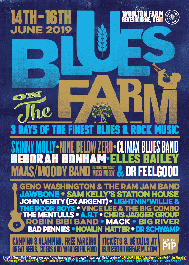 poster image for Blues on the Farm festival, Kent, June 14th - 16th 2019