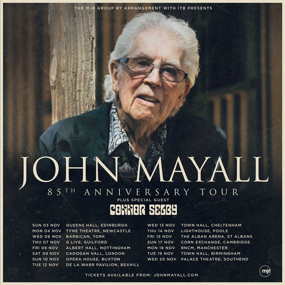 image of poster with uk tour dates for john mayall and the bluesbreakers 85th anniversary tour 2019