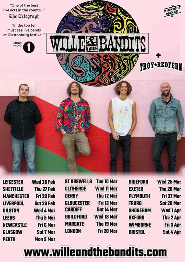 image of poster for wille and the bandits UK tour dates for 2020