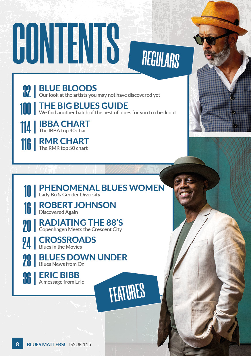 image of contents page in blues matters issue 115