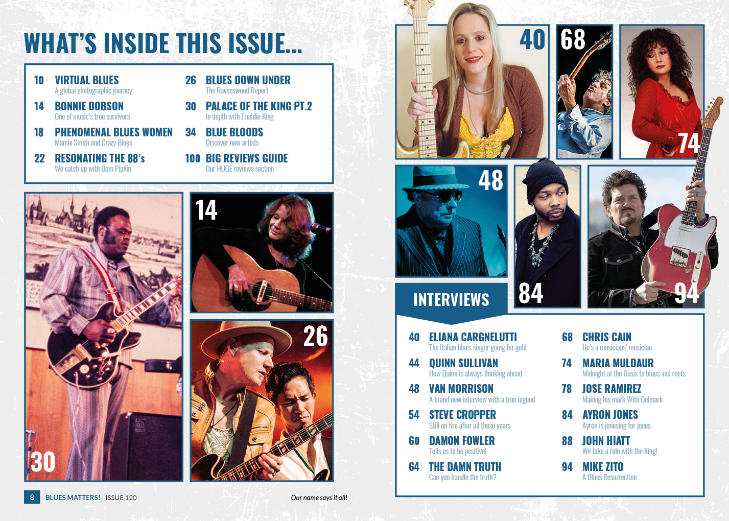 Blues Matters 120 - 5 image of blues matters issue 115 with walter trout on cover and image of bobby rush inside
